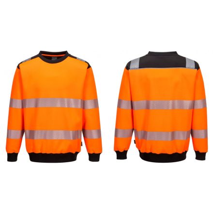 PW379OBR4XL, Portwest PW3 Hi-Vis Crew Neck pulóver, OrBk, méret: 4XL